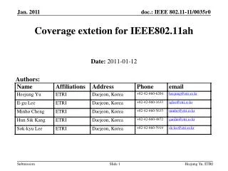 Coverage extetion for IEEE802.11ah