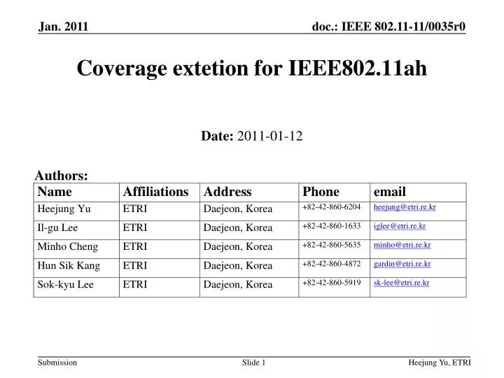 coverage extetion for ieee802 11ah