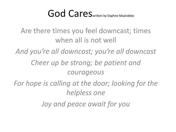god cares written by daphne maandebo