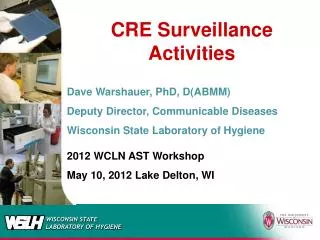 CRE Surveillance Activities Dave Warshauer, PhD, D(ABMM) Deputy Director, Communicable Diseases