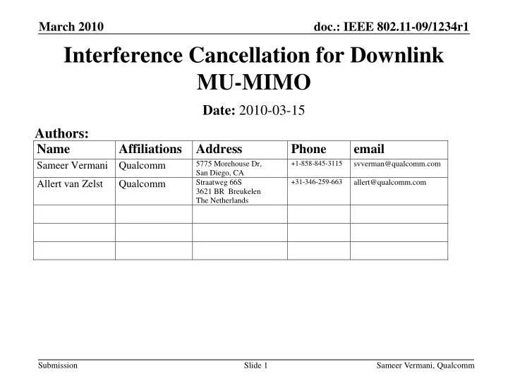 interference cancellation for downlink mu mimo