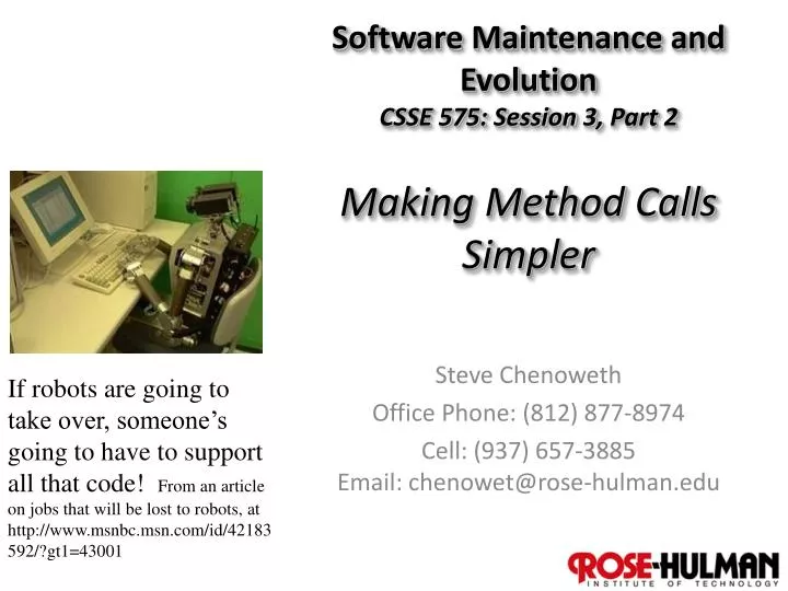 software maintenance and evolution csse 575 session 3 part 2 making method calls simpler
