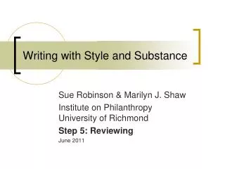 Writing with Style and Substance