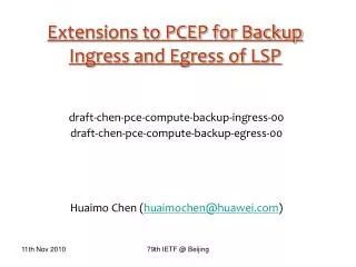 Extensions to PCEP for Backup Ingress and Egress of LSP