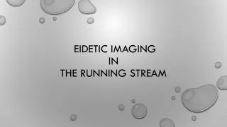Eidetic Imaging in the Running Stream