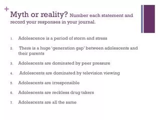 Myth or reality? Number each statement and record your responses in your journal.