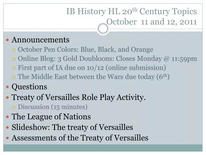 ib history hl 20 th century topics october 11 and 12 2011