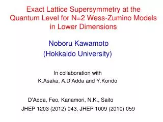 Noboru Kawamoto (Hokkaido University) In collaboration with K.Asaka , A.D’Adda and Y.Kondo