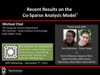 Recent Results on the Co-Sparse Analysis Model