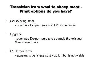 Transition from wool to sheep meat -What options do you have?