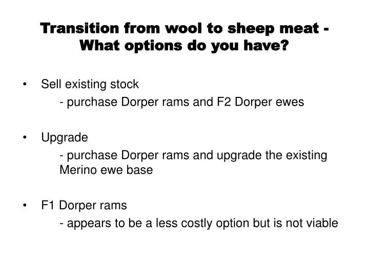 transition from wool to sheep meat what options do you have