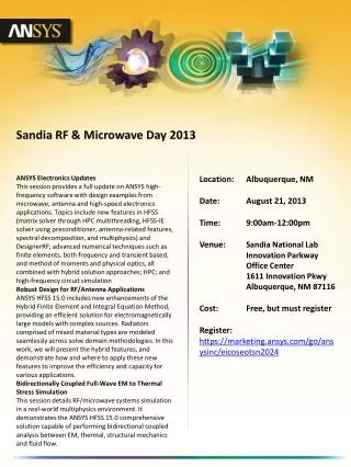 Sandia RF &amp; Microwave Day 2013