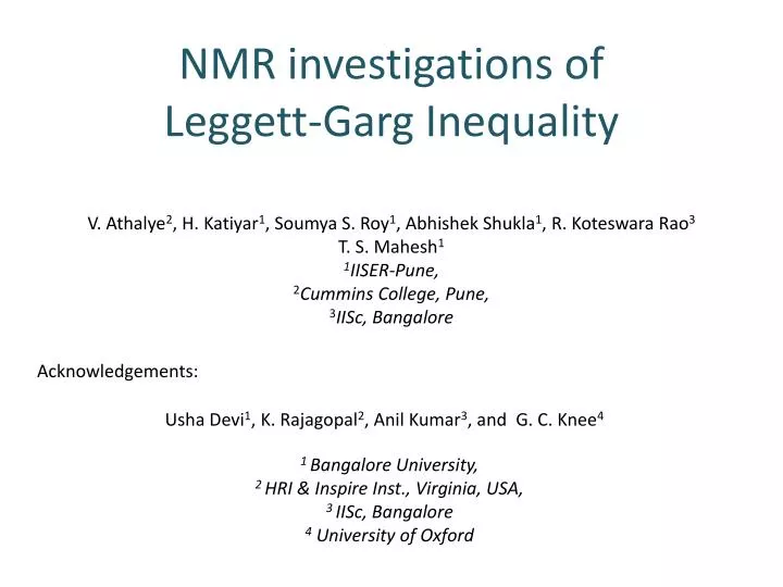 nmr investigations of leggett garg inequality
