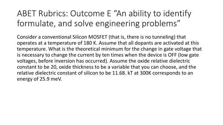 abet rubrics outcome e an ability to identify formulate and solve engineering problems