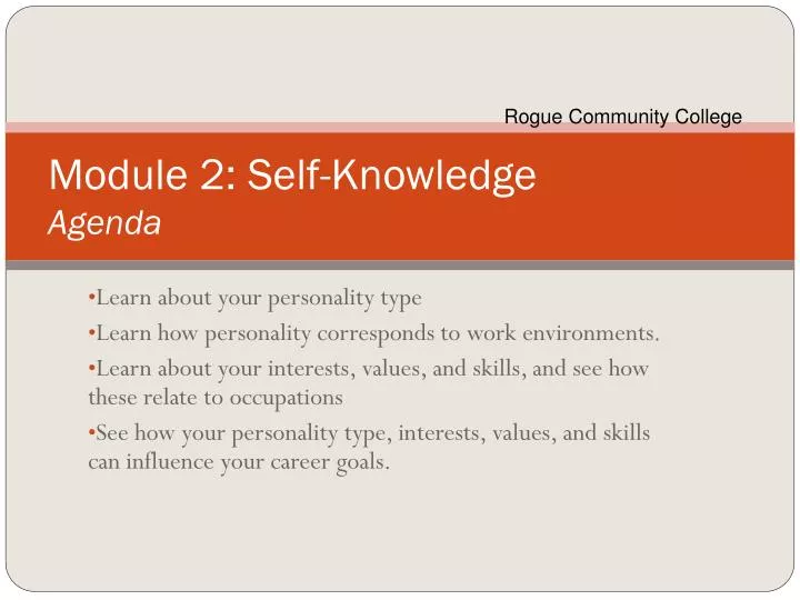 module 2 self knowledge agenda