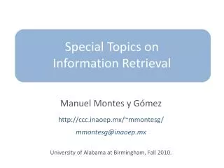 Special Topics on Information Retrieval