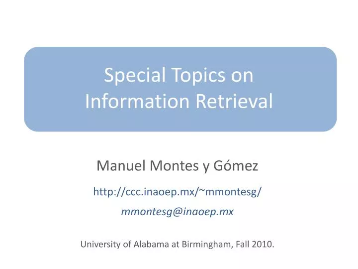 special topics on information retrieval