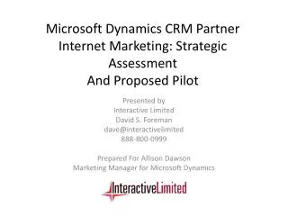 Microsoft Dynamics CRM Partner Internet Marketing: Strategic Assessment And Proposed Pilot