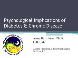 Psychological Implications of Diabetes &amp; Chronic Disease