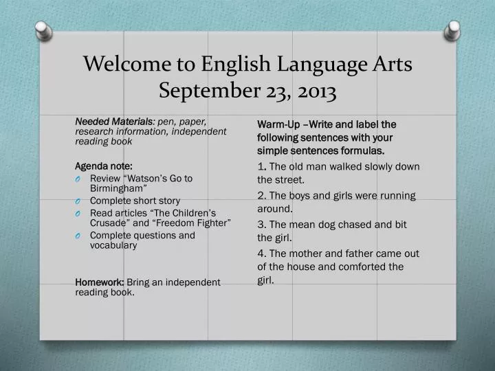 welcome to english language arts september 23 2013