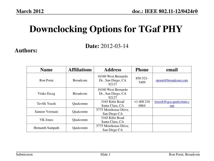 downclocking options for tgaf phy