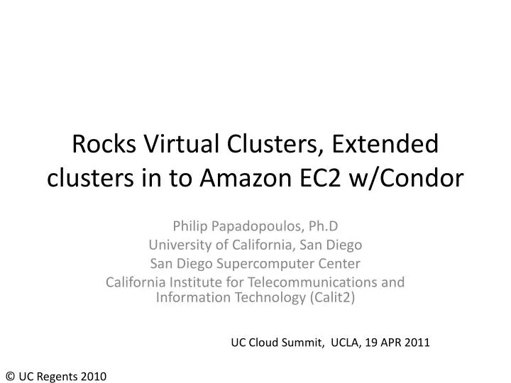 rocks virtual clusters extended clusters in to amazon ec2 w condor