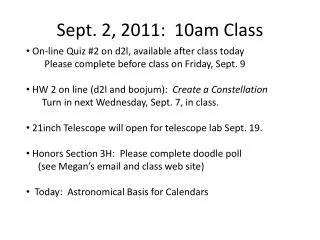 Sept. 2, 2011: 10am Class