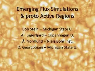Emerging Flux Simulations &amp; proto Active Regions