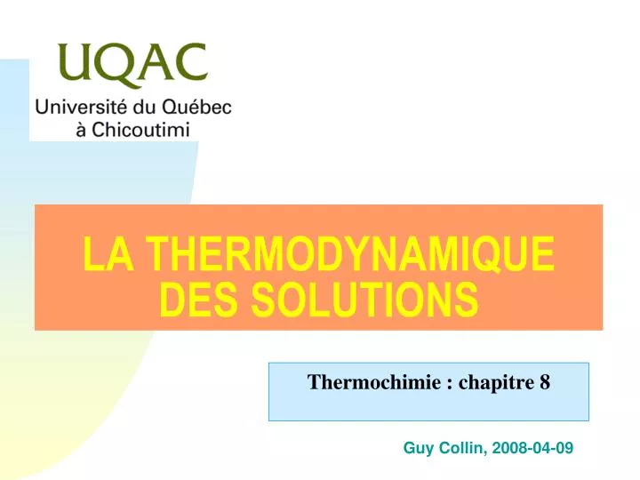 la thermodynamique des solutions