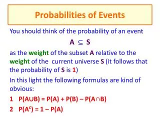 Probabilities of Events