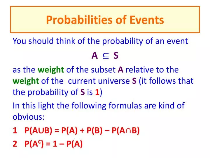 probabilities of events