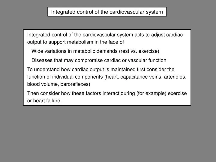 integrated control of the cardiovascular system