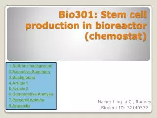 Bio301: Stem cell production in bioreactor ( chemostat )