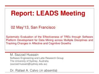 Report: LEADS Meeting 02 May'13, San Francisco