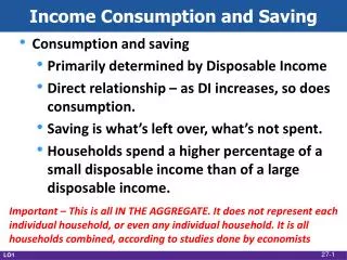 Income Consumption and Saving