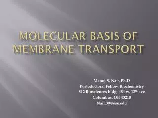 Molecular Basis of Membrane Transport
