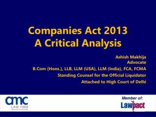 Companies Act 2013 A Critical Analysis