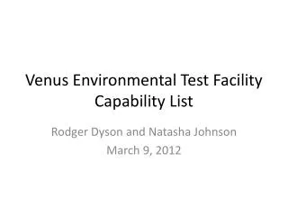 Venus Environmental Test Facility Capability List