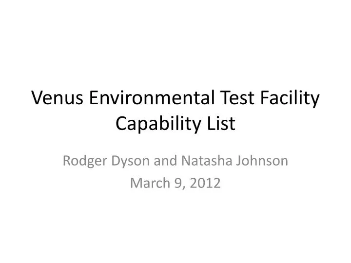 venus environmental test facility capability list