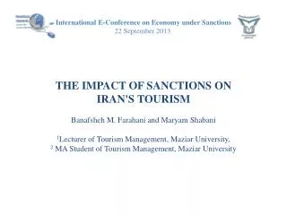 International E-Conference on Economy under S anctions 22 September 2013