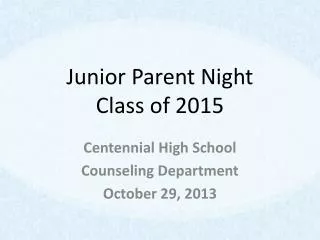 Junior Parent Night Class of 2015