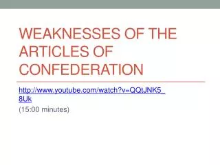 Weaknesses of the Articles of Confederation