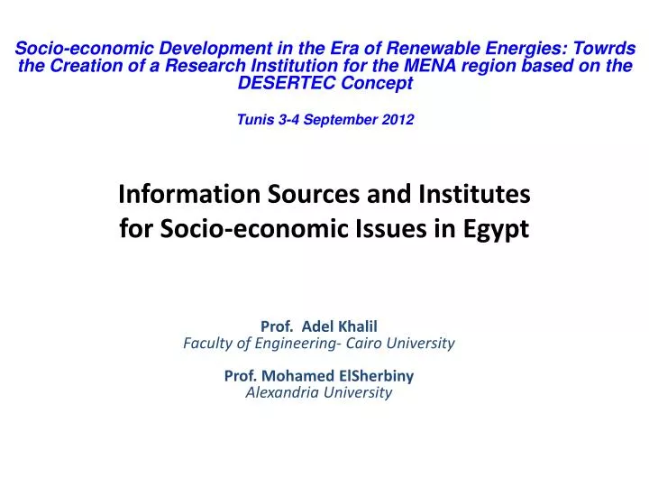 information sources and institutes for socio economic issues in egypt