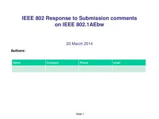 IEEE 802 Response to Submission comments on IEEE 802.1AEbw