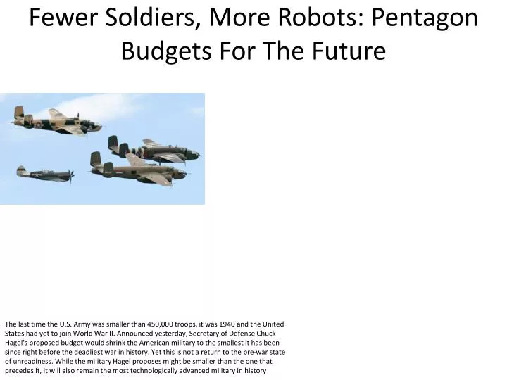 fewer soldiers more robots pentagon budgets for the future