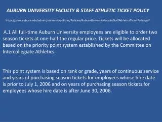 AUBURN UNIVERSITY FACULTY &amp; STAFF ATHLETIC TICKET POLICY