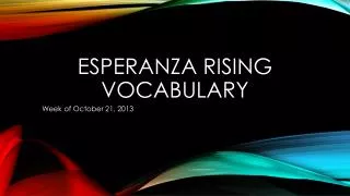 Esperanza rising Vocabulary