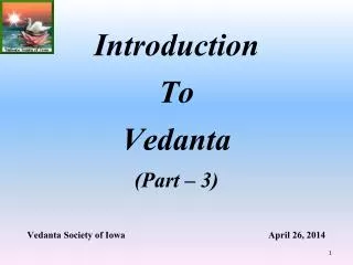 Vedanta Society of Iowa April 26, 2014