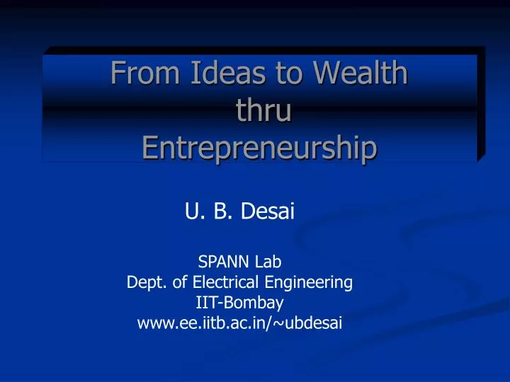 from ideas to wealth thru entrepreneurship