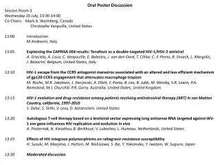 Oral Poster Discussion Session Room 3 Wednesday 20 July, 13:00-14:00
